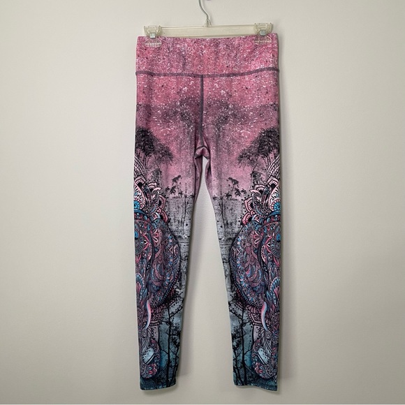 Evolution Creation EVCR HighRise Leggings Mandala Elephant Yoga Pink Gray Medium - Picture 2 of 5